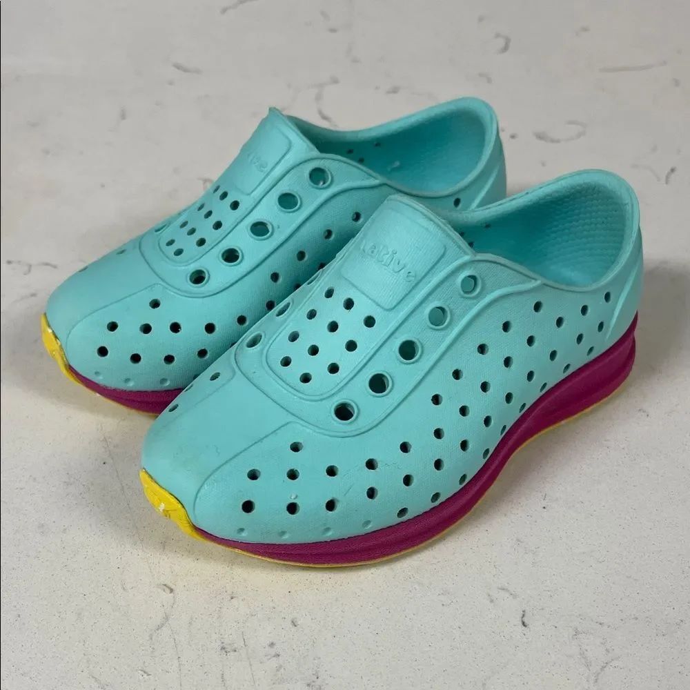 Native Robbie Sugarlite Slip-On Shoe Aqua and Pink Kids - Toddler Shoes Size 7